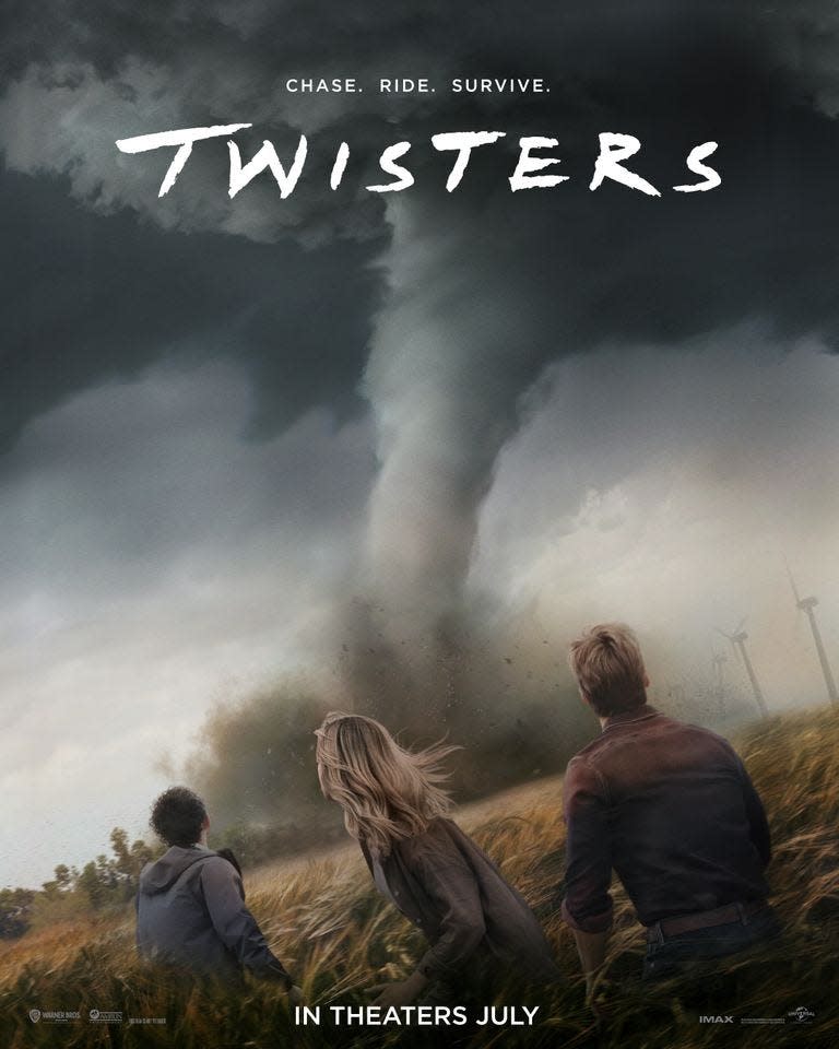 Universal Pictures has unveiled the first poster for the 2024 action film "Twisters," due in theaters July 19.