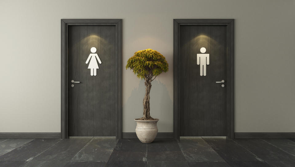 black restroom doors with wall 3D design and rendering for your project