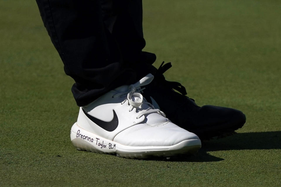 OLYMPIA FIELDS, ILLINOIS - AUGUST 27: A detailed view of shoes worn by Cameron Champ of the United States read 