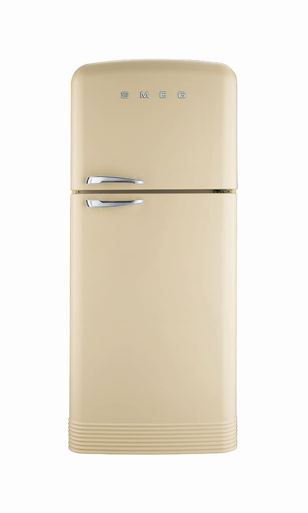 <b>Smeg FAB50 fridge freezer </b><br><br>Smeg, of course, are also known for their retro, funky fridges. If you love the look of their 50s-style units but worry they’re not big enough for your needs, you can now buy a large model with enough storage space for a large family. Available in cream, white or silver, the FAB50 fridge freezer is 800mm wide and has a generous total gross capacity of 484 litres. <br><br><b>£1,799, <a href="http://www.johnlewis.com/" rel="nofollow noopener" target="_blank" data-ylk="slk:John Lewis;elm:context_link;itc:0;sec:content-canvas" class="link ">John Lewis</a></b><br>