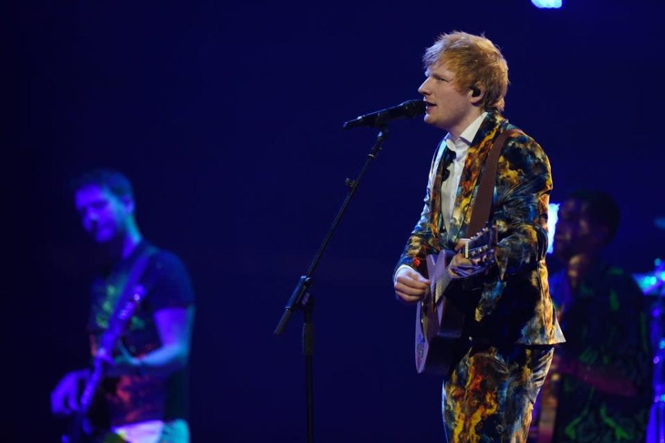 Ed Sheeran performs during the 2021 MTV Europe Music Awards (EMAs) at the Papp Laszlo Budapest Sportarena in Budapest in November (Ian West/PA) (PA Wire)