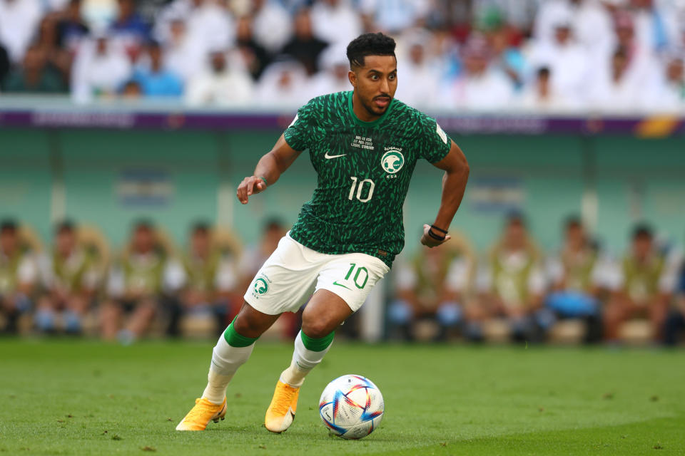 LUSAIL CITY, QATAR - NOVEMBER 22:  Salem Al-Dawsari of Saudi Arabia in action during the FIFA World Cup Qatar 2022 Group C match between Argentina and Saudi Arabia at Lusail Stadium on November 22, 2022 in Lusail City, Qatar. (Photo by Chris Brunskill/Fantasista/Getty Images)