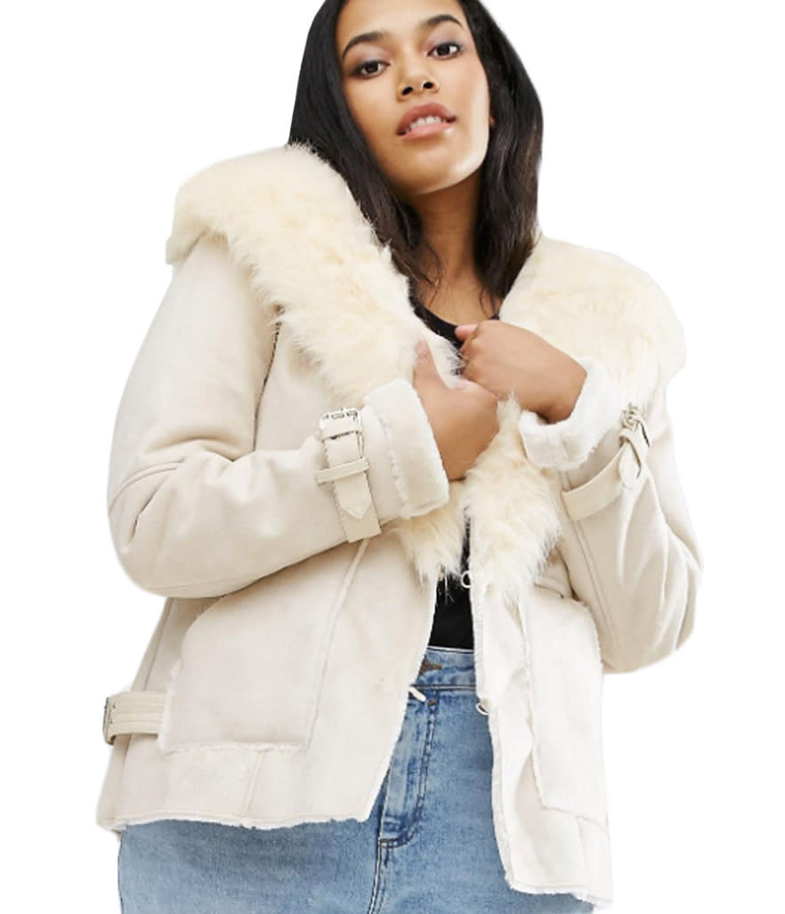 River Island Plus Cream shearling Jacket