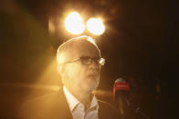 Labour Party leader Jeremy Corbyn delivers a speech at the Grand Central Hall in Liverpool, England, on Saturday Oct. 19, 2019, after the Letwin amendment, which seeks to avoid a no-deal Brexit on October 31, was accepted by the House, following Prime Minister Boris Johnson's statement in the House of Commons over his new Brexit deal. (Danny Lawson/PA via AP)