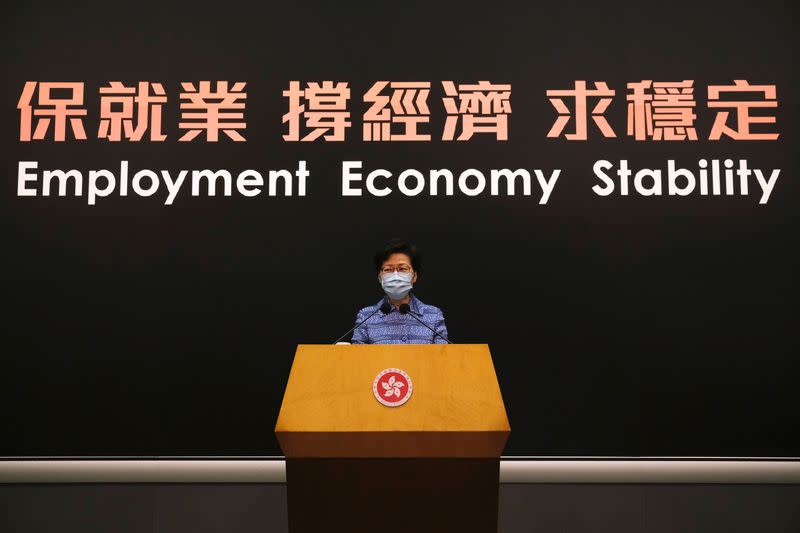 Hong Kong Chief Executive Carrie Lam speaks during a news conference in Hong Kong