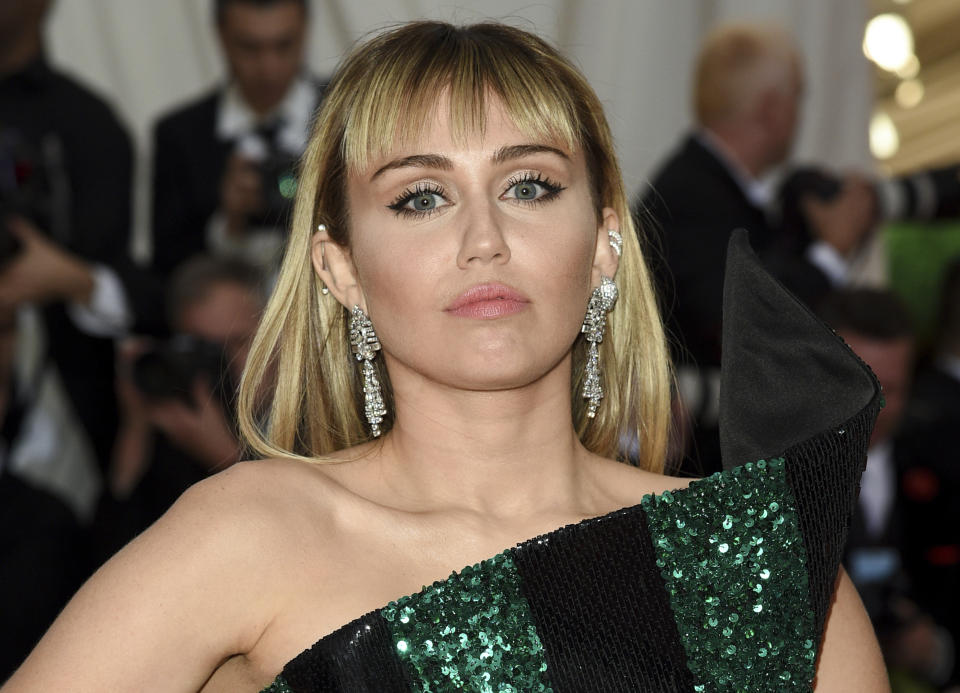 Miley Cyrus attends The Metropolitan Museum of Art's Costume Institute benefit gala celebrating the opening of the "Camp: Notes on Fashion" exhibition on Monday, May 6, 2019, in New York. (Photo by Evan Agostini/Invision/AP)