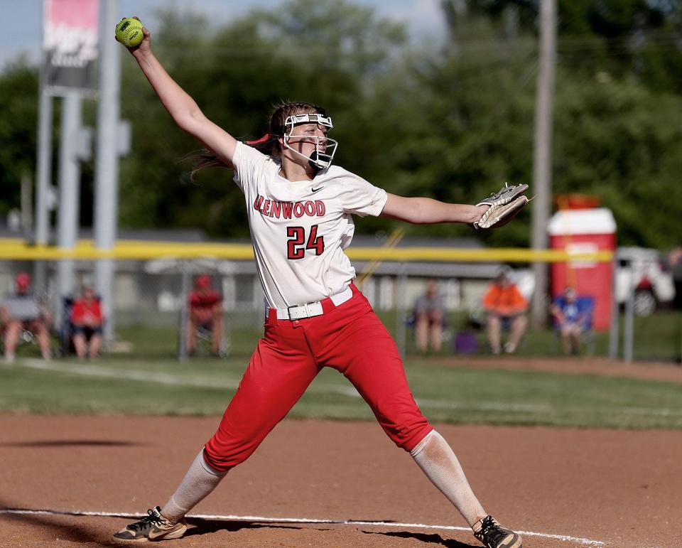 Glenwood's Tatum Trotter pitches against Mahomet-Seymour Friday June 6, 2022. [Thomas J. Turney/ The State Journal-Register]