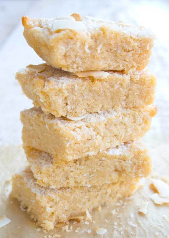 <p>Sugar Free Londoner</p><p>These moist, chewy Coconut Blondies are easy to make and perfect for coconut lovers. They contain coconut flour, coconut oil, desiccated coconut and coconut cream!</p><p><a href="https://sugarfreelondoner.com/sugar-free-coconut-blondies/" rel="nofollow noopener" target="_blank" data-ylk="slk:Get the recipe!;elm:context_link;itc:0;sec:content-canvas" class="link rapid-noclick-resp">Get the recipe!</a></p>