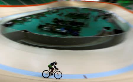 Cycling - 2016 Rio Olympics Test Event - Olympic Velodrome - Rio de Janeiro, Brazil - 26/6/2016 - A rider competes during media visit. REUTERS/Sergio Moraes