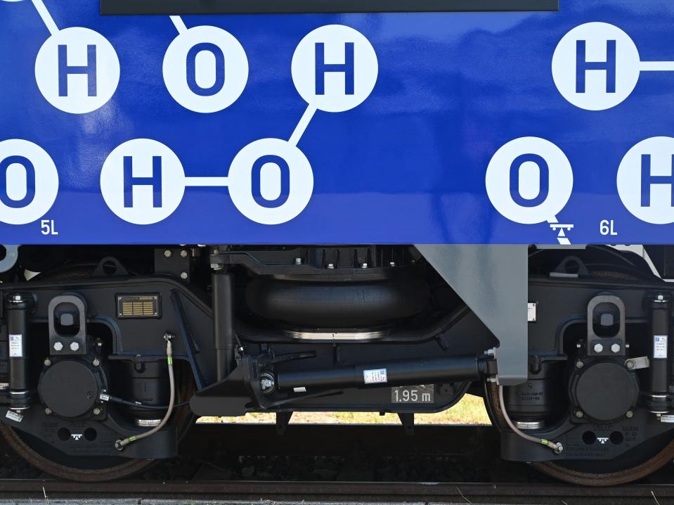 A part of a train powered entirely by hydrogen.