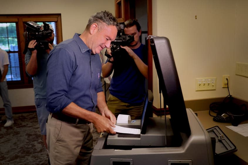 Wisconsin GOP (and Trump-backed) gubernatorial candidate Tim Michels votes in Hartland, Wisconsin