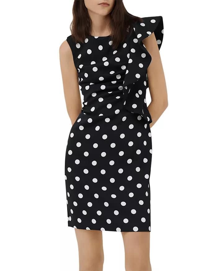 Adelchi Polka Dot Ruffle Sheath Dress