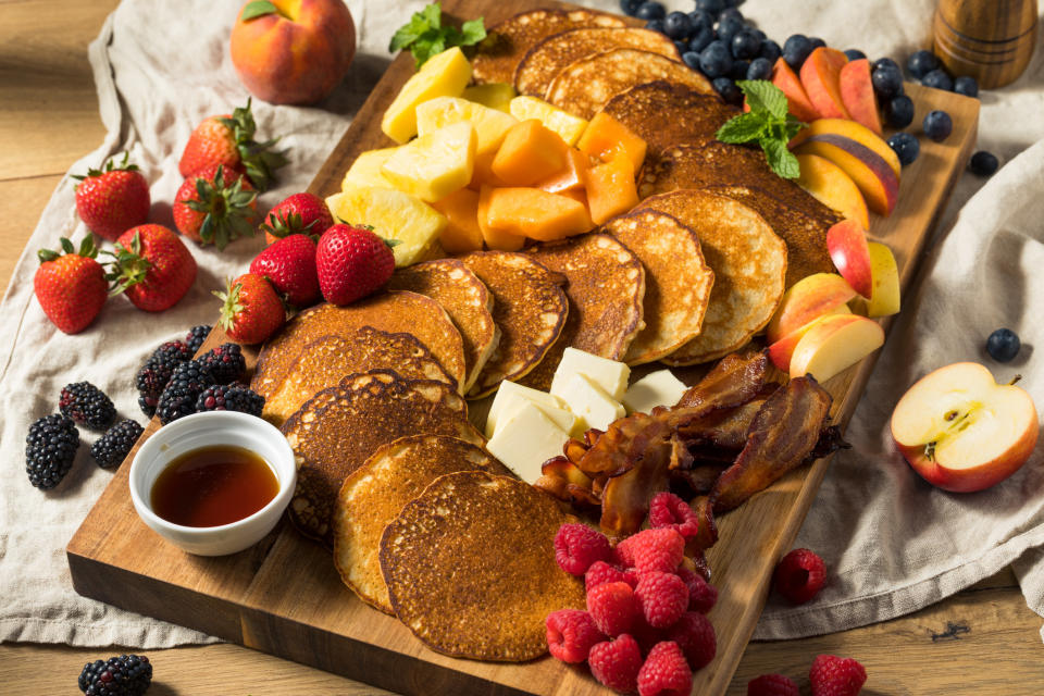 Breakfast "charcuterie" with pancakes and fruit