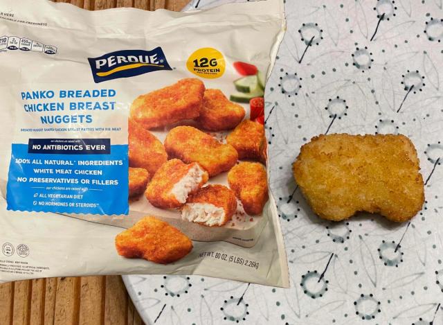 Sorry, Costco- I always bought the Just Bare brand of breaded chicken  nuggets, and thought I'd try your (Kirkland) brand for $5 less. Nope, not  even close. In fact, I have half the Kirkland bag left in my freezer and  bought the Just Bare brand a week later. The