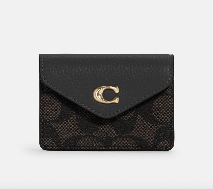 Coach Outlet Tammie Card Case In Signature Canvas Gold/Brown Black (Photo via Coach Outlet)