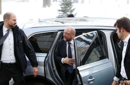 Martin Schulz, Germany's Social Democratic Party (SPD) leader, arrives for a SPD party meeting in 'Kloster Irsee' in Irsee, Germany, January 17, 2018. REUTERS/Michaela Rehle