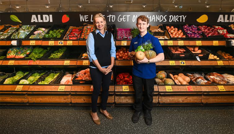 Two Aldi staff members in the product department. Source: Aldi