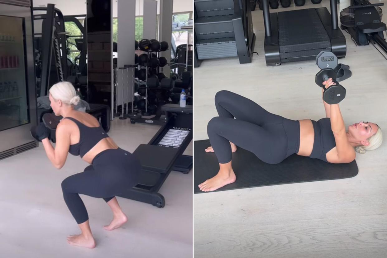 <p>Kim Kardashian/Instagram</p> Kim Kardashian shares videos of herself working out