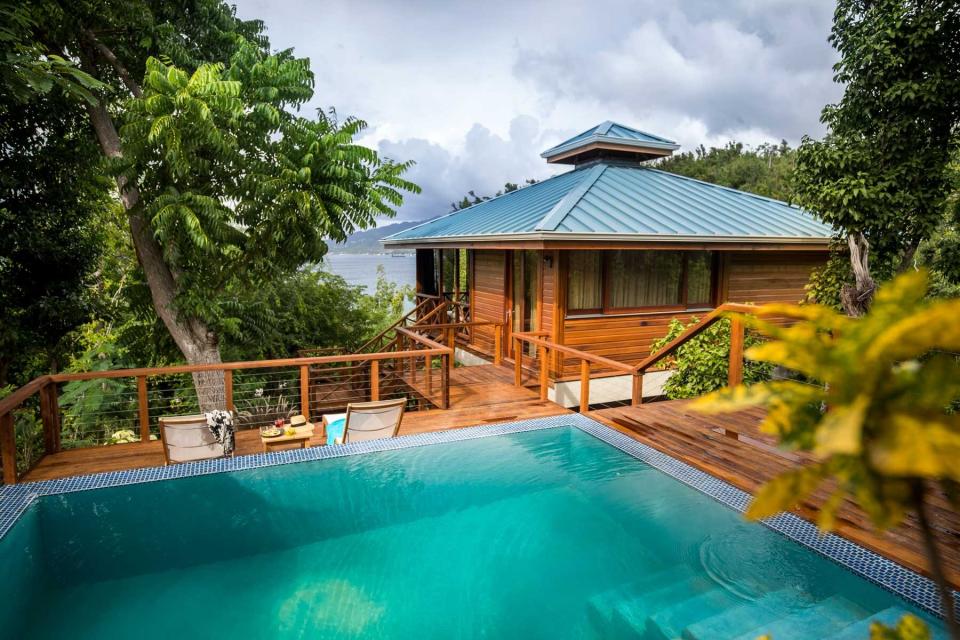 A villa pool at Secret Bay resort, in Dominica