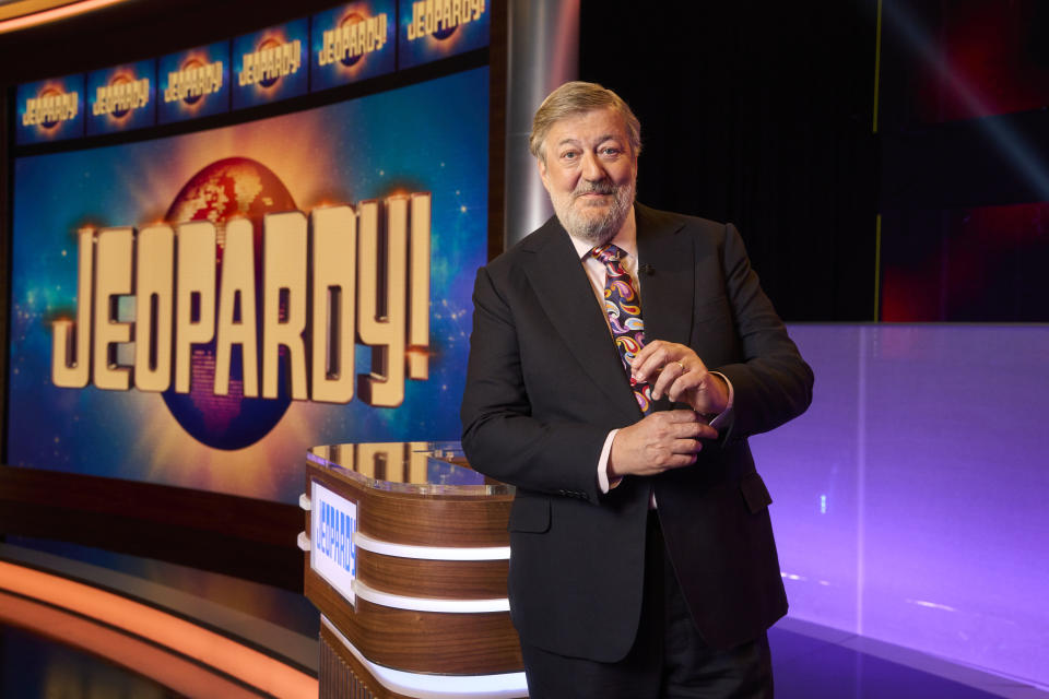 From Whisper North

Jeopardy! SR1 on ITV1 and ITVX

Pictured: Stephen Fry.

This photograph is (C) Whisper North and can only be reproduced for editorial purposes directly in connection with the programme or event mentioned above, or ITV plc. This photograph must not be manipulated [excluding basic cropping] in a manner which alters the visual appearance of the person photographed deemed detrimental or inappropriate by ITV plc Picture Desk. This photograph must not be syndicated to any other company, publication or website, or permanently archived, without the express written permission of ITV Plc Picture Desk. Full Terms and conditions are available on the website www.itv.com/presscentre/itvpictures/terms

For further information please contact:
peter.gray@itv.com