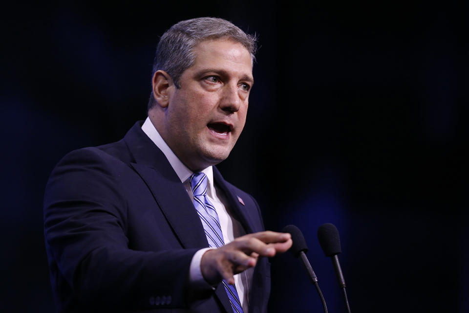 FILE - In this Sept. 7, 2019, file photo, Democratic presidential candidate Rep. Tim Ryan, D-Ohio, speaks during the New Hampshire state Democratic Party convention in Manchester, N.H. An open Senate seat in Ohio has set off a round of jockeying among ambitious Democrats and a spirited debate over who is best poised to lead a party comeback in a one-time battleground that has been trending Republican. (AP Photo/Robert F. Bukaty, File)


