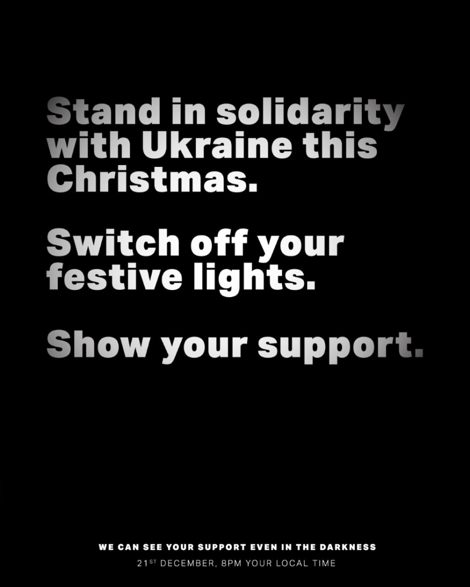A slew of designers is set to promote the “An Hour For Ukraine” initiative on their social media to encourage their followers to shut their lights for an hour at home from around the world to show their support for Ukraine.