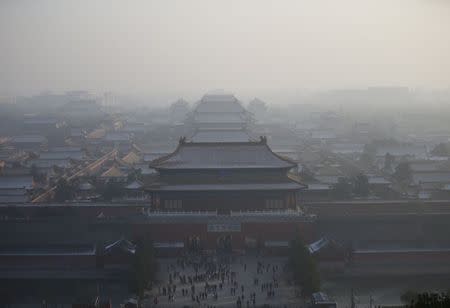 The Forbidden City is seen from the top of Jingshan Park during a heavily polluted day in Beijing, China, November 29, 2015. REUTERS/Kim Kyung-Hoon