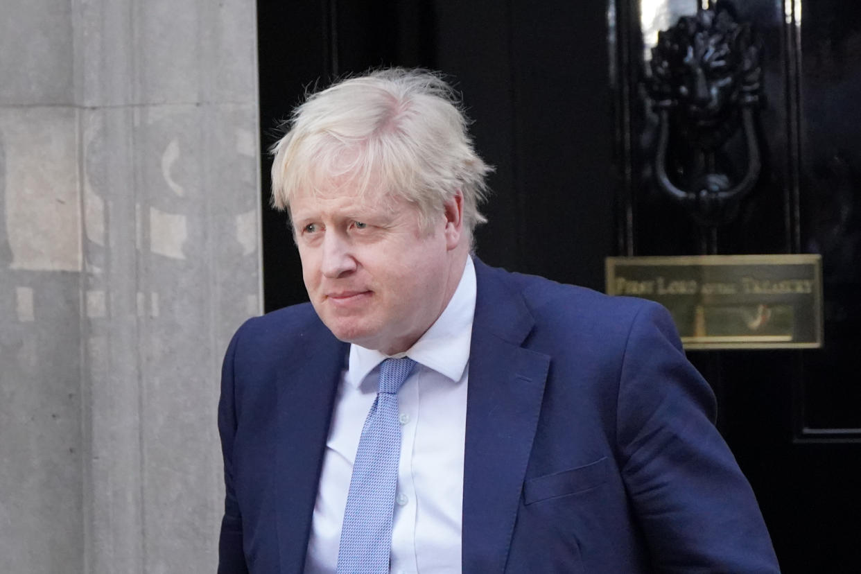 Prime Minister Boris Johnson leaves 10 Downing Street, Westminster, for the House of Commons, where he will make a statement to MPs on the Sue Gray report after she provided an update on her investigations earlier today. Picture date: Monday January 31, 2022. Downing Street has said the limited version of the partygate inquiry that Sue Gray has handed to Boris Johnson will be published on Monday afternoon, but would not commit to publishing a fuller report after police have finished investigating. See PA story POLITICS Johnson. Photo credit should read: Jonathan Brady/PA Wire