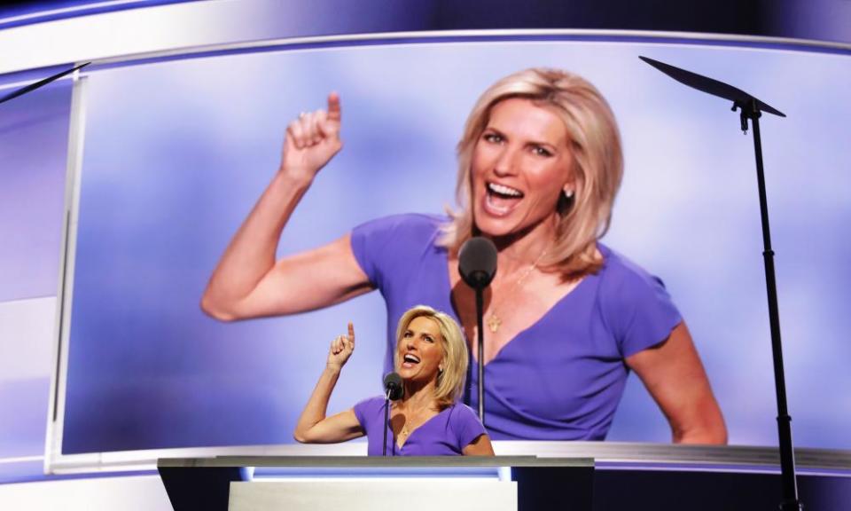 Political talk radio host Laura Ingraham delivers a speech on the third day of the Republican National Convention on 20 July 2016.