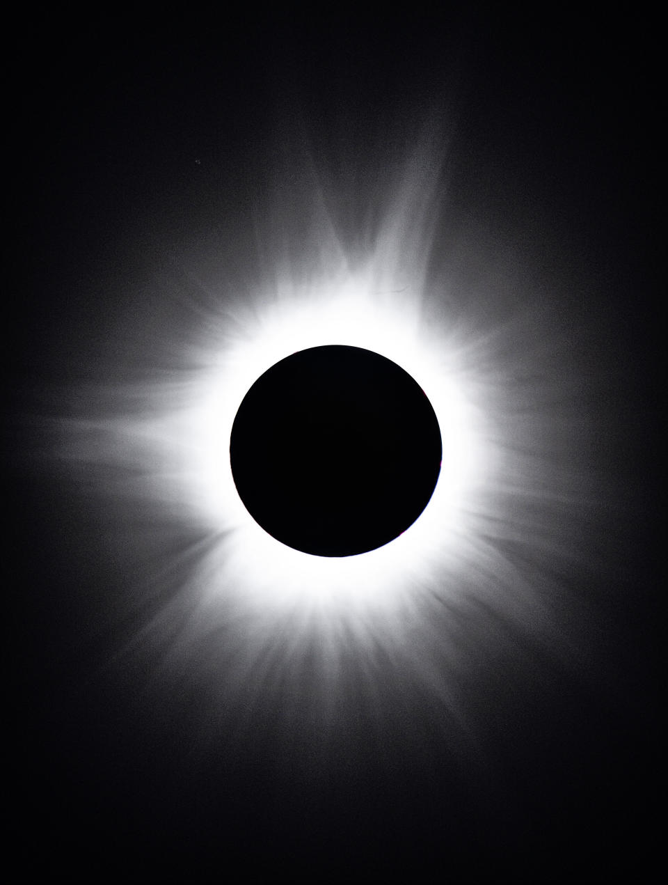 A fierce looking totality over Kimball Bend Park in Central Texas on April 8