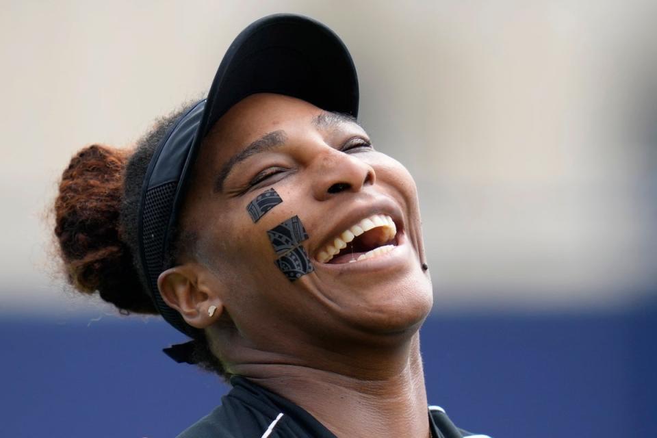 Serena Williams laughs in Eastbourne (AP)
