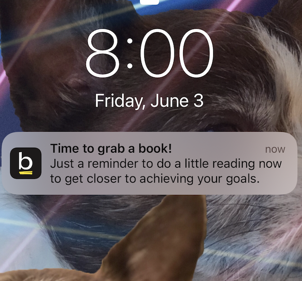 a notification that says its time to grab a book