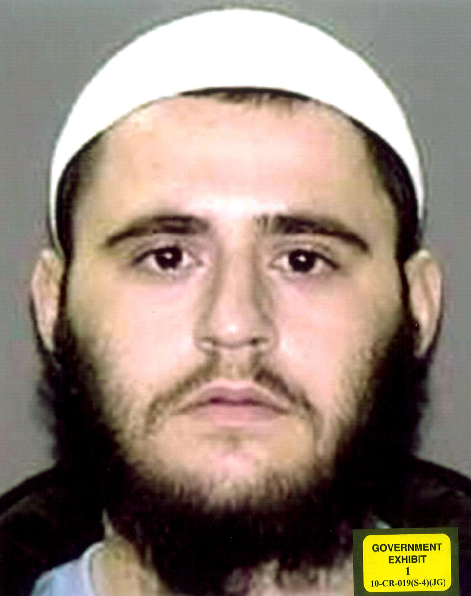 In this photo provided by the U.S. Attorney’s Office in Brooklyn, N.Y., Adis Medunjanin is shown. Medunjanin is on trial in New York, accused of getting terrorism training in Pakistan by al-Qaida, then returning home to plot attacks in New York. Medunjanin, along with high school classmates, Najibullah Zazi and Zarein Ahmedzay, after getting terror training at an al-Qaida outpost, discussed bombing New York City movie theaters, Grand Central Terminal, Times Square and the New York Stock Exchange before targeting the city's subways, a prosecutor said Monday, April 16, 2012. (AP Photo/U.S. Attorney’s Office)