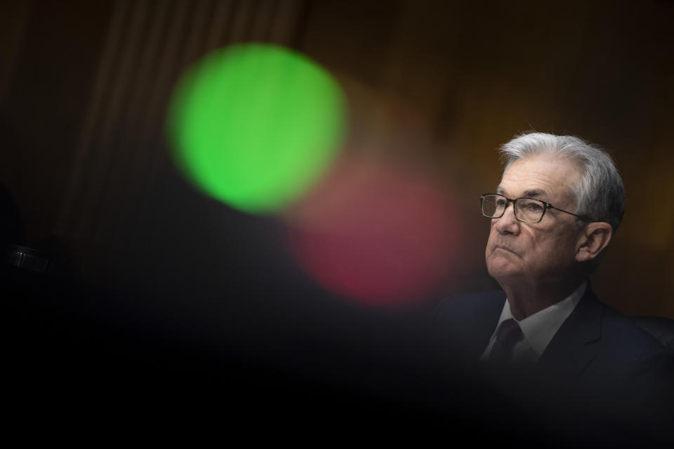 WASHINGTON, DC - JANUARY 11: Federal Reserve Board Chairman Jerome Powell listens during his re-nominations hearing of the Senate Banking, Housing and Urban Affairs Committee, January 11, 2022 in Washington, DC. (Photo by Brendan Smialowski-Pool/Getty Images)