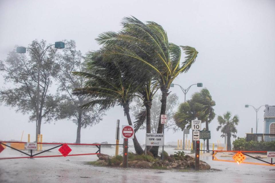 Gates lock to beach entrance in Venice, Florida, as Hurricane Ian, a potential Category 5, approaches the west coast of Florida, on Wednesday, Sept. 28, 2022.