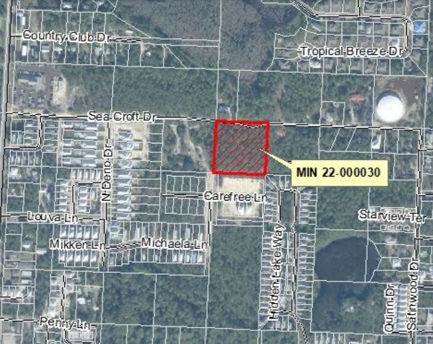 This map show the Walton County tract where a subdivision of short-term vacation rental housing has been proposed. The developer will be back in front of the county's Technical Review Committee next month to address concerns about the proposal.