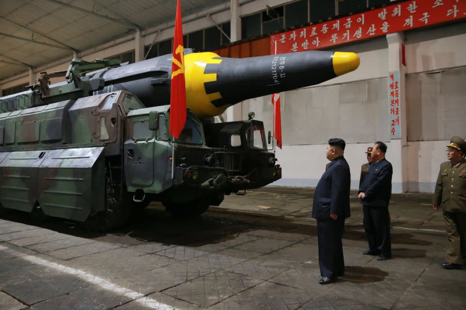 The South Korean military claimed the missile was launched at 10.40am AEST from an airfield approximately 100km north-west of Pyongyang. Source: AP