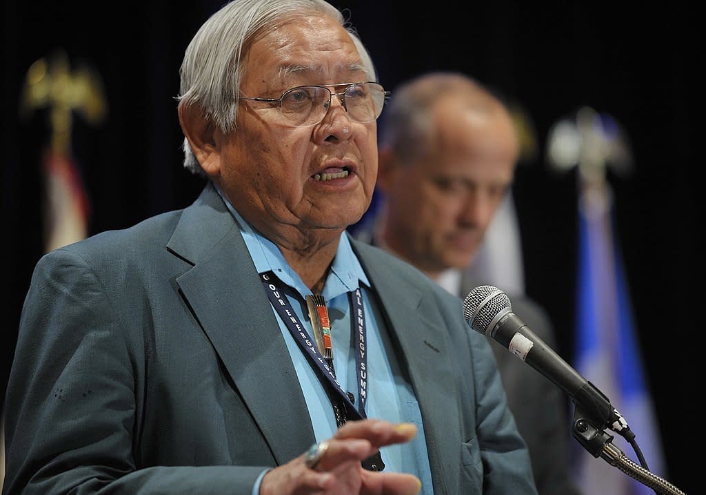 Former President of the Navajo Nation, Peterson Zah offers closing prayer at a Department of Energy Summit in May 2011 (Public domain photo)