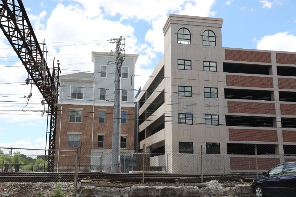 A parking garage near the Harrison train station June 10, 2024.