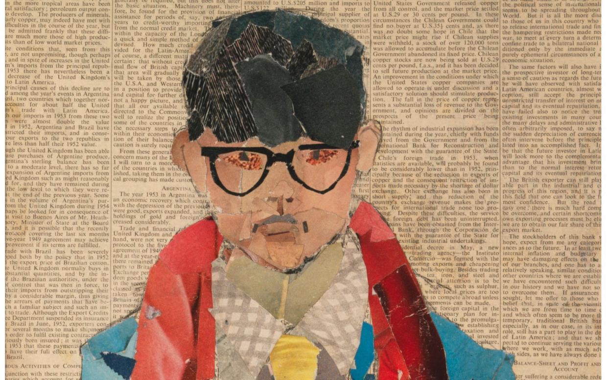 Detail from David Hockney's 1954 collage self portrait