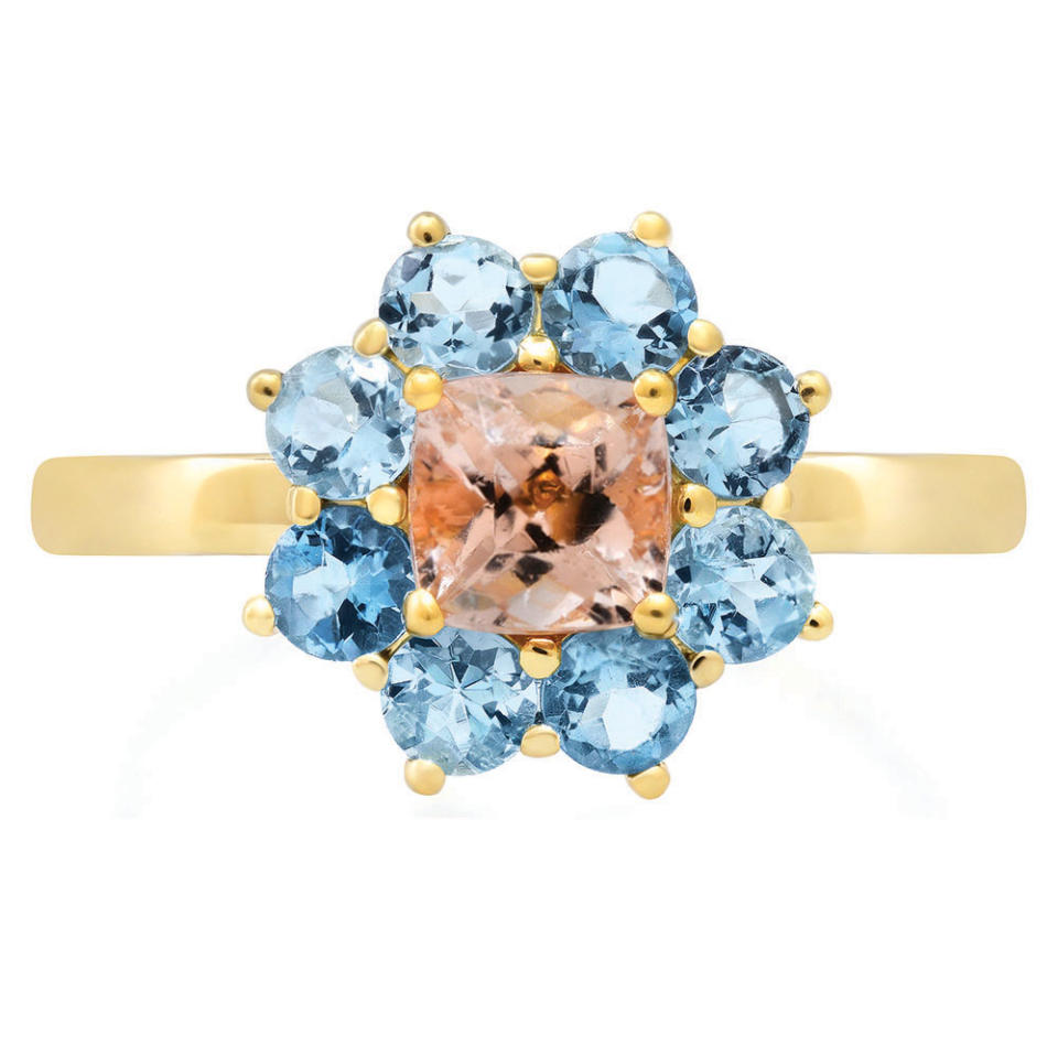 Jennifer Meyer Petite statement aquamarine and morganite flower ring