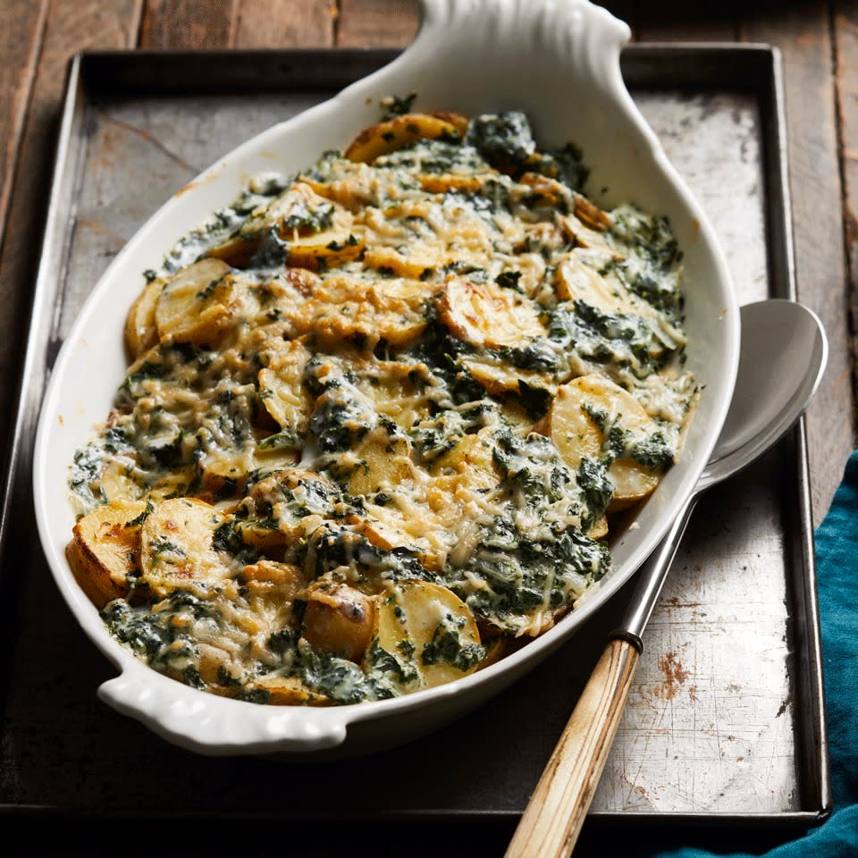 Parmesan Scalloped Potatoes with Spinach