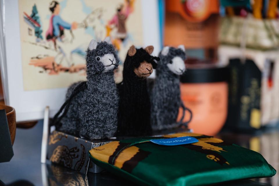 Alpaca figurines are among the items for sale at De mi Tierra, a new business in downtown Dover. The store sells clothing, purses, backpacks and other imported goods from Spanish-speaking countries.