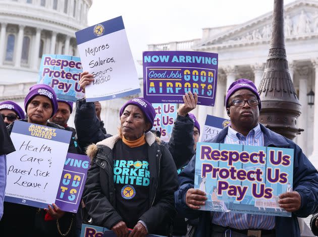 Airport workers called on Congress to pass the Good Jobs for Good Airports Act.