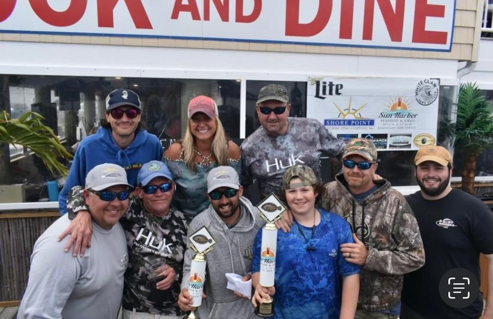 The winners of the first Fluke Tournament at Sunset Harbor Seafood and Grill in Barnegat.