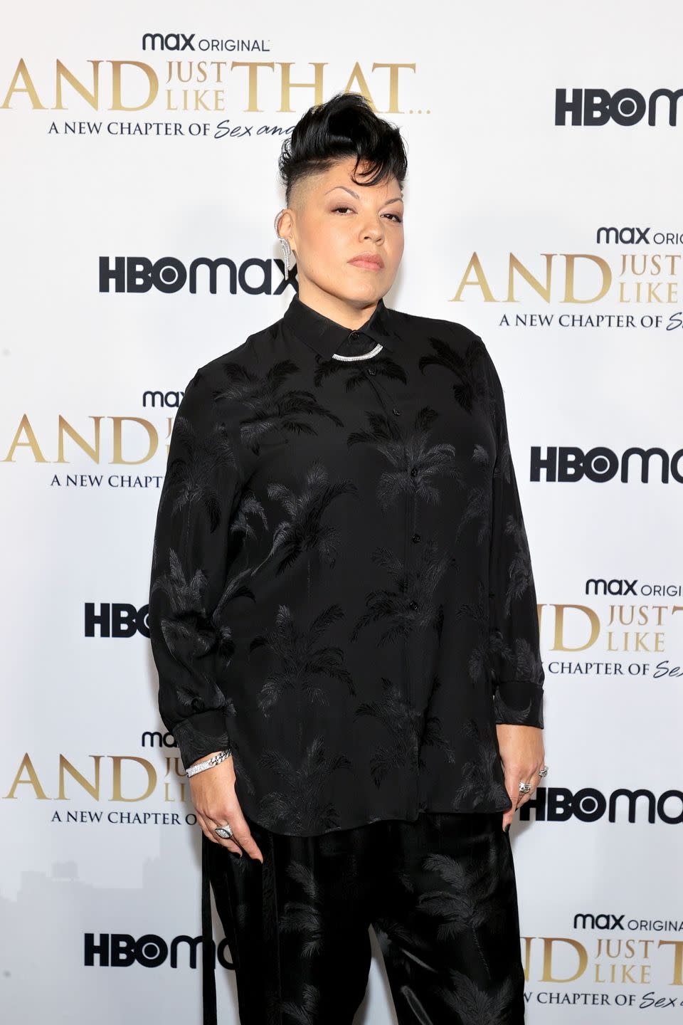 <p>Sara, who will play the SATC franchise's first non-binary character, wore an all-black two-piece.</p>