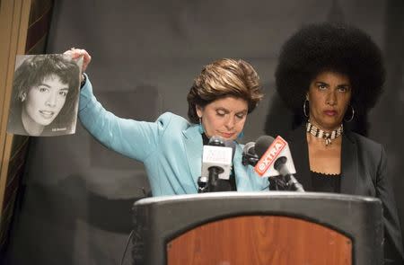 Attorney Gloria Allred (L) speaks accompanied by Actress Lili Bernard (R) announcing allegations against comedian Bill Cosby in New York, May 1, 2015. REUTERS/Darren Ornitz