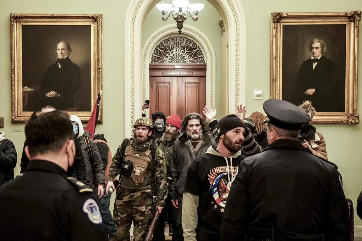 Supporters of former President Donald Trump outside the Senate chamber during the Jan. 6 riot at the Capitol in Washington, Jan. 6, 2021. (Erin Schaff/The New York Times)