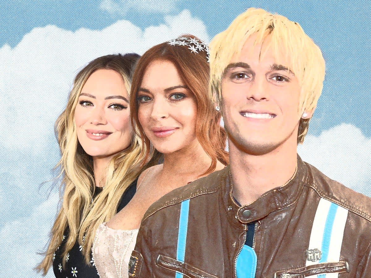 Hilary Duff, Lindsay Lohan and their mutual ex Aaron Carter, who died on 5 November at 34 (Getty/iStock)