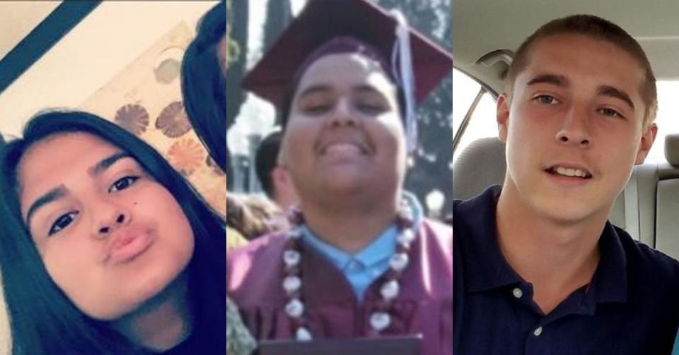 Three victims of the murders were, from left, Yuliana Garcia, 17; Juan Duarte Raya, 18; and Jacob Montgomery, 19. A photo of the fourth, 25-year-old Carlos Campos Rivera, was not available.